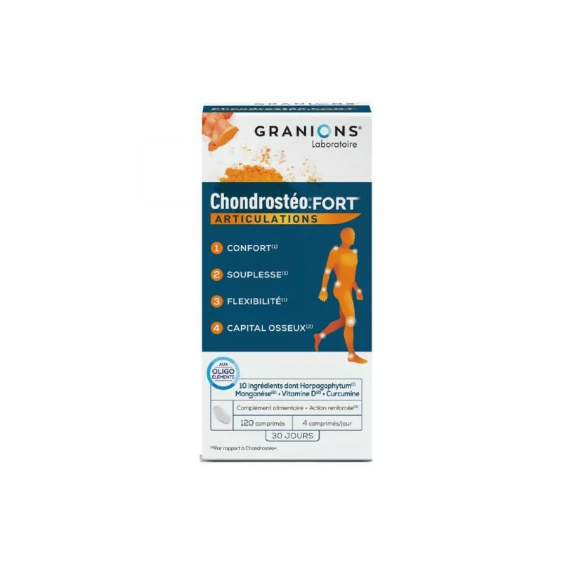 Granions Chondrosteo Fort boîte 120 – complément pour renfort articulations et cartilage, disponible chez Parapharmelle