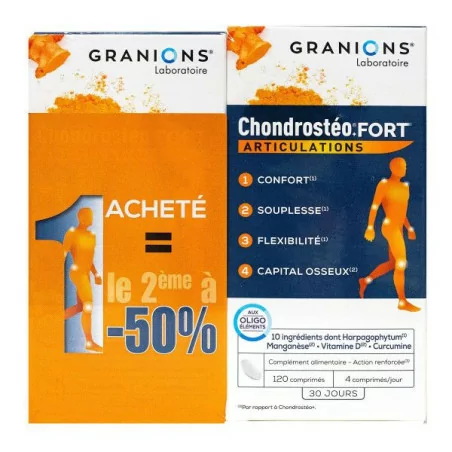 Granions Chondrosteo Fort lot 2 – 2 boîtes de 120 comprimés pour renfort articulations, disponible chez Parapharmelle