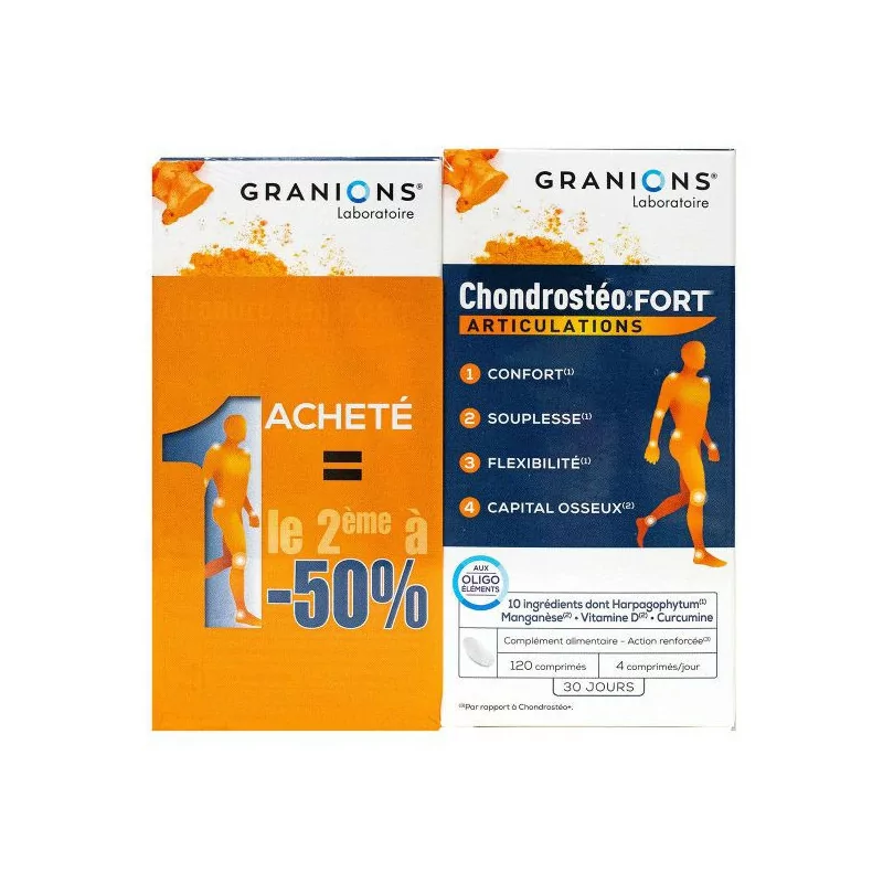 Granions Chondrosteo Fort lot 2 – 2 boîtes de 120 comprimés pour renfort articulations, disponible chez Parapharmelle
