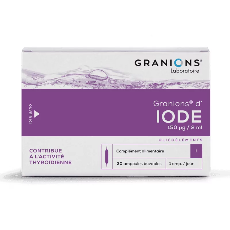 Boite Granions D'Iode ampoules buvables, complément en iode naturel pour équilibre thyroïdien, Parapharmelle