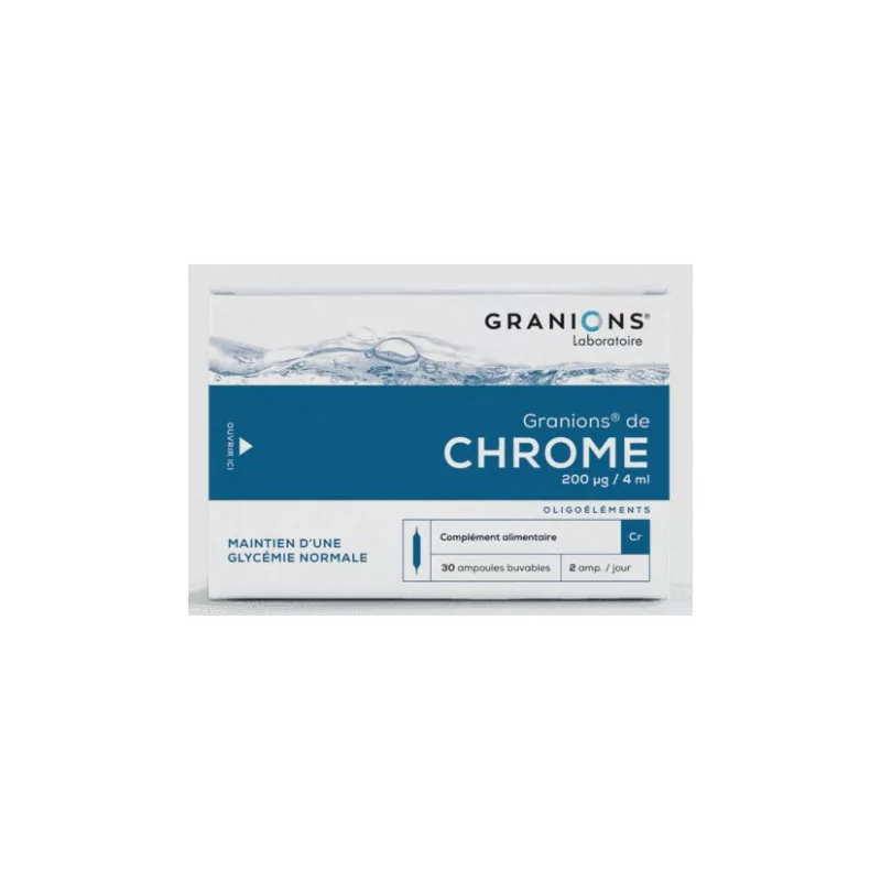 Granions De Chrome ampoules 200µg, complément naturel pour régulation glycémique et métabolisme, Parapharmelle