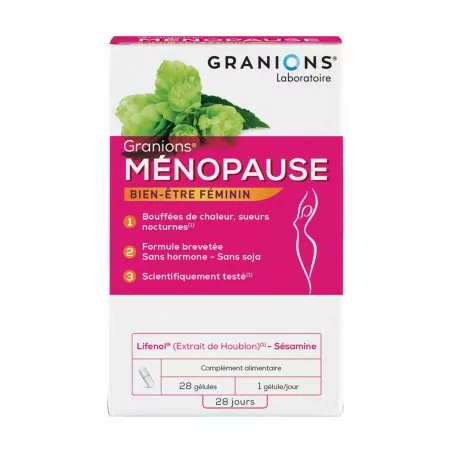 Granions Menogyn Ménopause 28 gélules, complément naturel pour soulager les symptômes de la ménopause, Parapharmelle