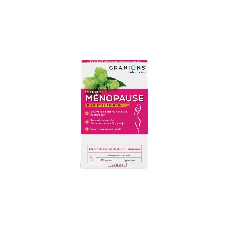 Granions Menogyn Ménopause 28 gélules, complément naturel pour soulager les symptômes de la ménopause, Parapharmelle