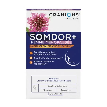Granions Somdor + Ménopause 28 gélules, complément naturel pour sommeil et bien-être ménopause, Parapharmelle