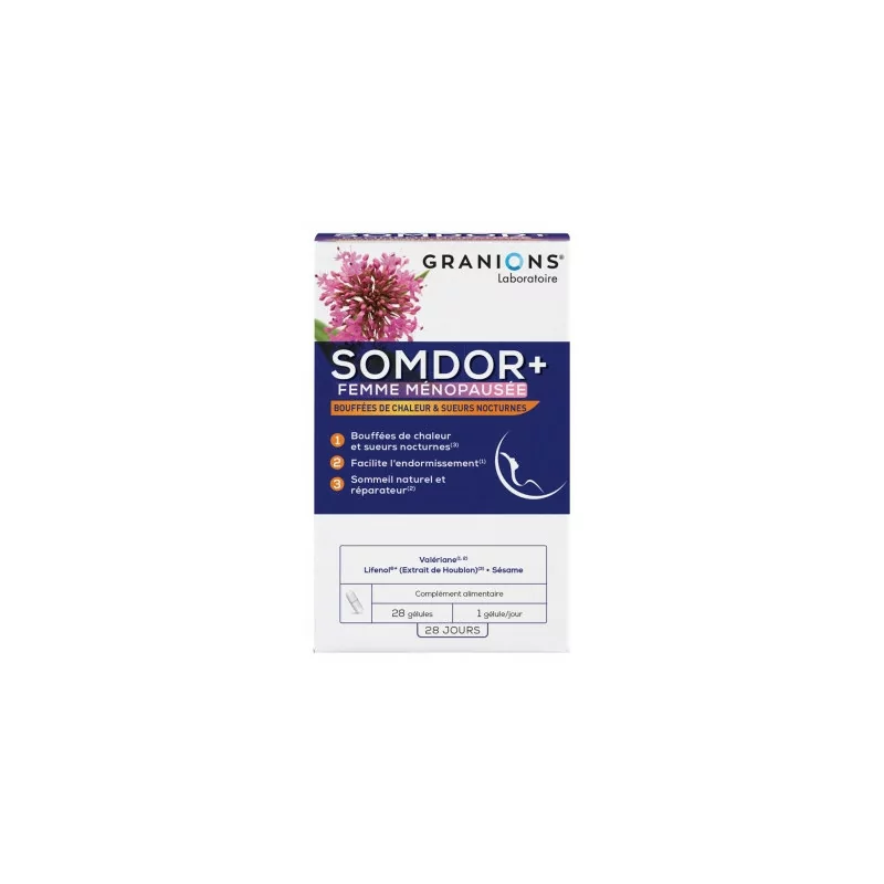 Granions Somdor + Ménopause 28 gélules, complément naturel pour sommeil et bien-être ménopause, Parapharmelle