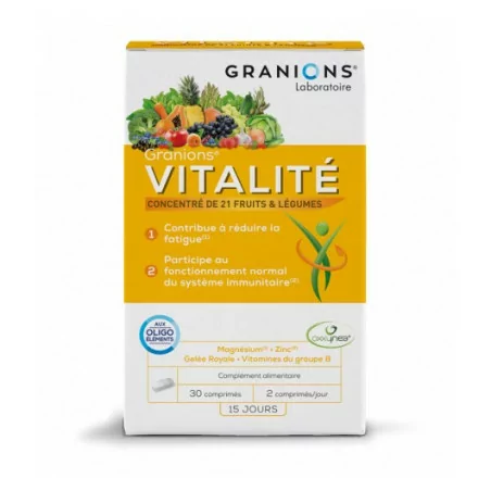 Granions Vitalité 30 comprimés, complément naturel pour énergie et vitalité, Parapharmelle