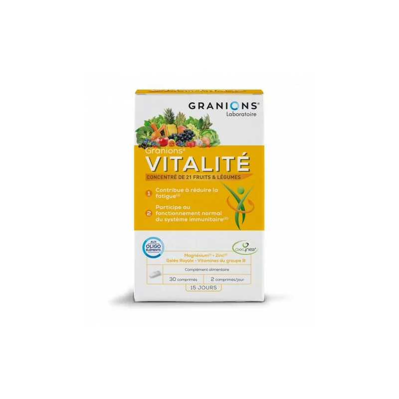 Granions Vitalité 30 comprimés, complément naturel pour énergie et vitalité, Parapharmelle