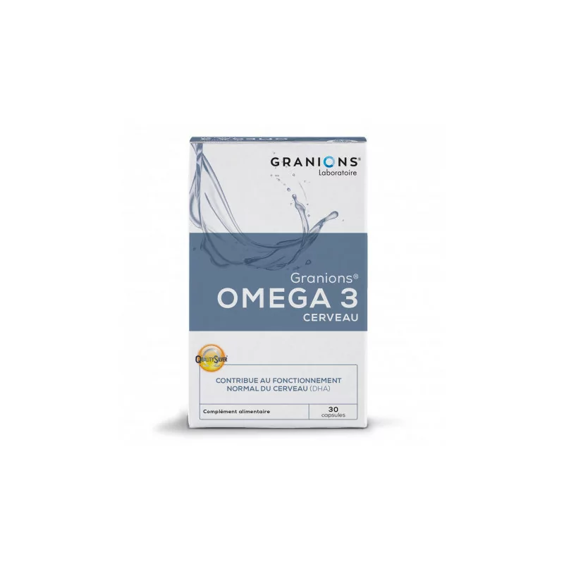 Granions Oméga 3 Cerveau 30 capsules, complément naturel pour mémoire et concentration, Parapharmelle