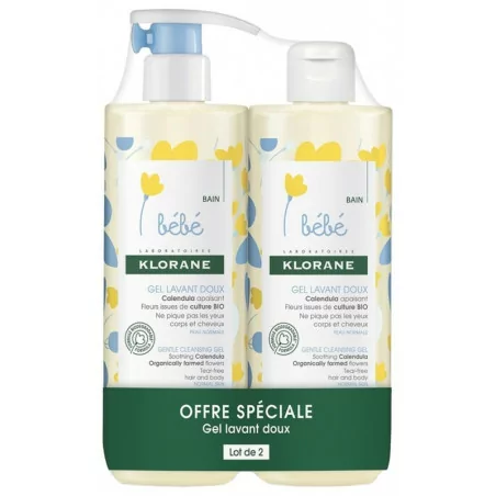 Klorane Bébé Gel Lavant Doux Calendula BIO 500ml x2