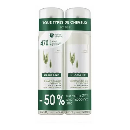 Klorane Shampooing Sec Lait d'Avoine Spray 2x 150 ml