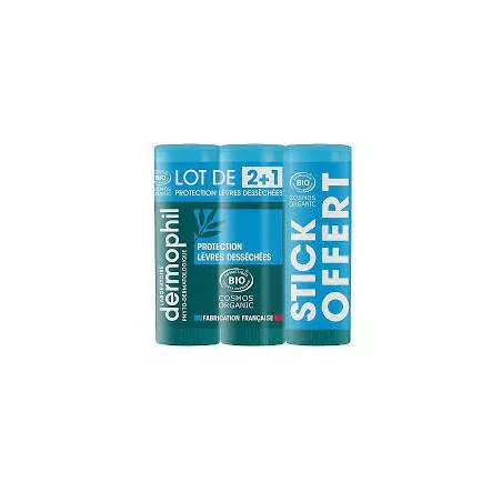 Dermophil Indien Protection Lèvres Desséchées Bio Stick Lot de 2 x 4 g + 1 Offert