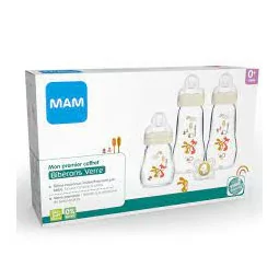 Coffret MAM 3 biberons 0-2 mois + sucette bébé