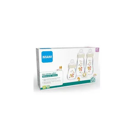 Coffret MAM 3 biberons 0-2 mois + sucette bébé