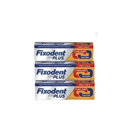 Fixodent - Fixodent Pro - Duo Action - Longue Durée - Plus Fort - Lot de 3 tubes