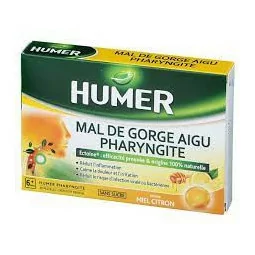 Humer Mal de Gorge Aigu Pharyngite Sans Sucre 20 Pastilles