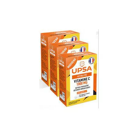 UPSA Vitality, Vitamin C 1000mg Tablet - Pack of 3 Boxes of 20 Tablets (Pack 3)