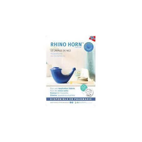 Rhino Horn Bleu – dispositif de lavage nasal doux, vendu sur Parapharmelle