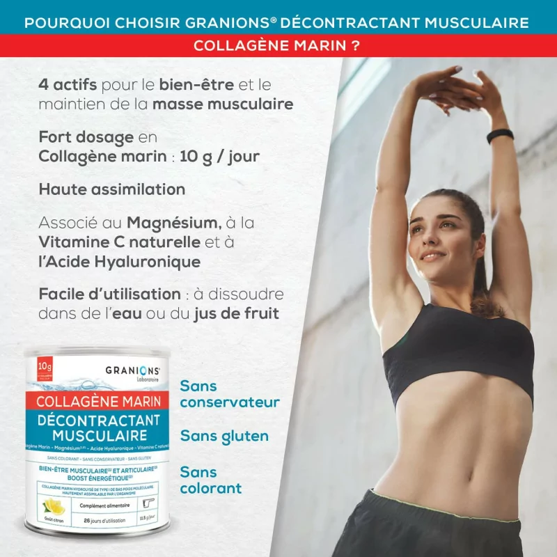 Boîte Granions Collagène Marin – soutien naturel pour réduire les douleurs musculaires et favoriser la souplesse – Parapharmelle