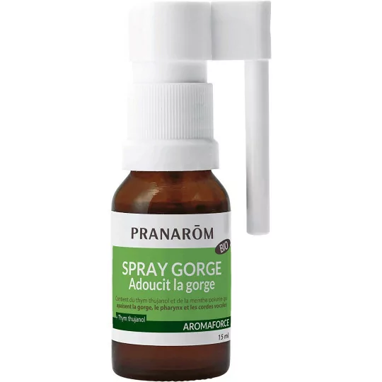 PRANARÔM - Aromaforce - Spray Gorge Action 3 En 1 - Aux Huiles Essentielles - Menthe Poivrée - Apaise La Gorge - Vegan - 15 m