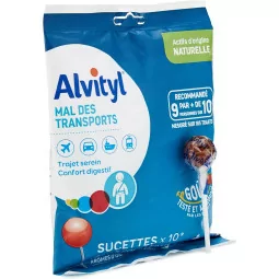 Alvityl Pack de 10 Sucettes Mal des Transports Trajet Calme/Serein Recommandé à 93 pourcent, Bleu, 120 g (Lot de 1)
