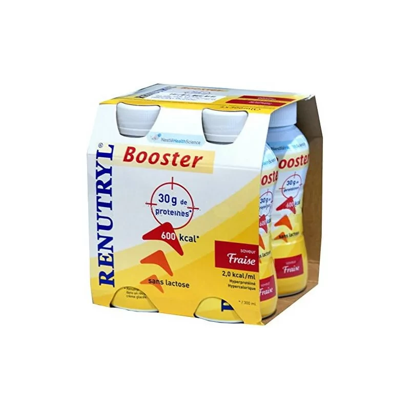 Nestlé Renutryl Booster Fraise boisson hyperprotéinée pack 4 Parapharmelle