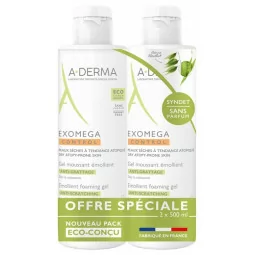 A-derma Exomega Gel Moussant Émollient Anti-Grattage Lot de 2 x 500 ml
