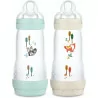 MAM Lot de 2 biberons Easy Start Anti-Colique (320 ml), biberon bébé idéal pour l'allaitement mixte