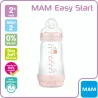 MAM , Biberon Easy Start anti-colique 2+ mois (260 ml) Blush – Biberon avec tétine en silicone débit 2 vitesse moyenne idéal