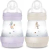 MAM Lot de 2 biberons Easy Start Anti-Colique 0+ mois débit lent (2 x 160 ml) Lilas + Sable