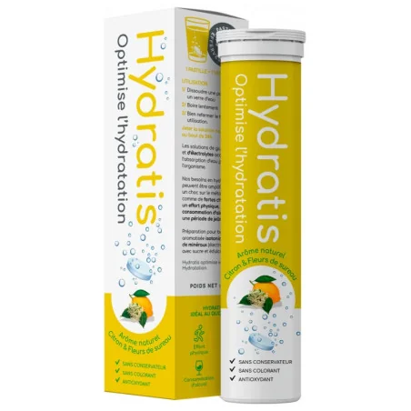 Hydratis Citron Pastille Effervescente 20 – hydratation et vitamines, disponible chez Parapharmelle
