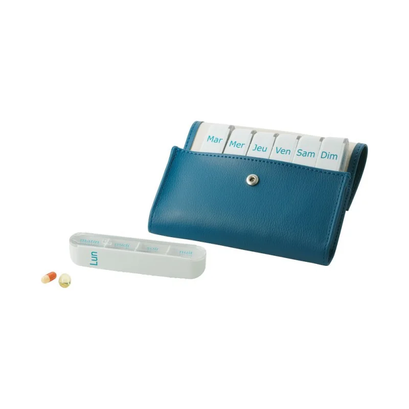 Pilbox Liberty V4 fauve et pétrole rangement médicaments Parapharmelle