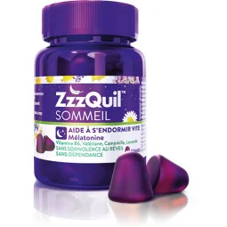 ZzzQuil sommeil 60 gommes mélatonine complément alimentaire Parapharmelle