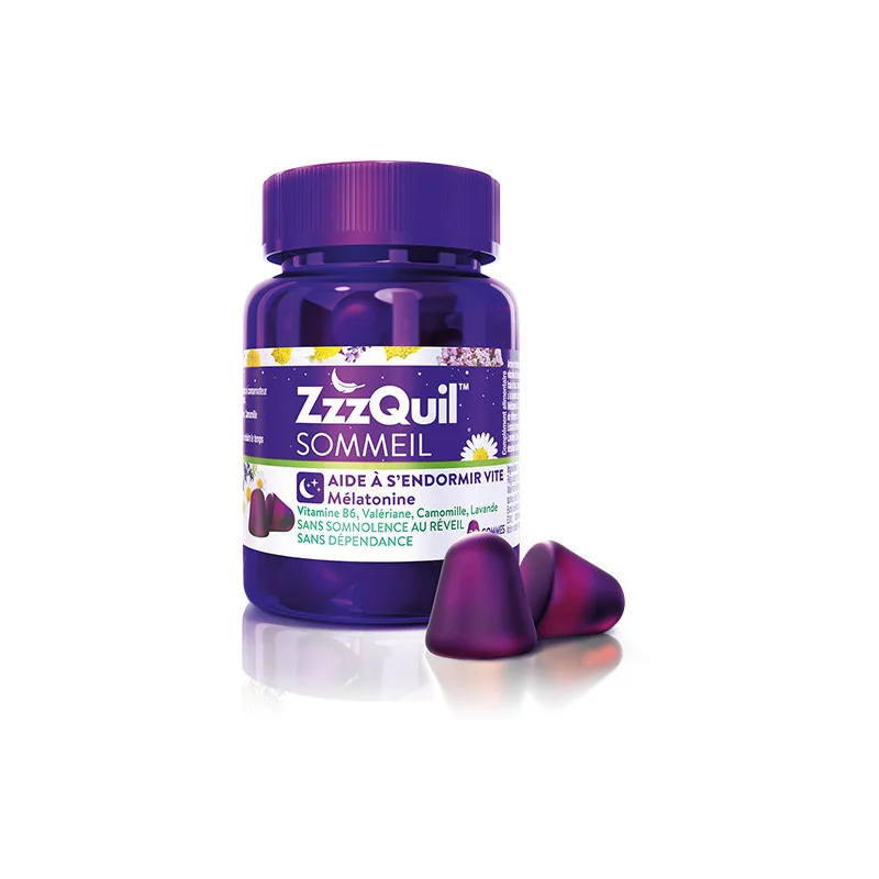 ZzzQuil sommeil 60 gommes mélatonine complément alimentaire Parapharmelle
