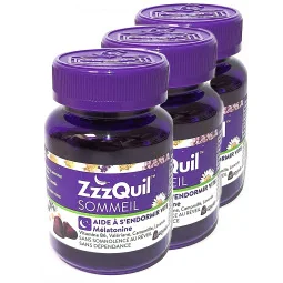 ZzzQuil Sommeil lot 3 boîtes de 30 gommes mélatonine complément alimentaire Parapharmelle