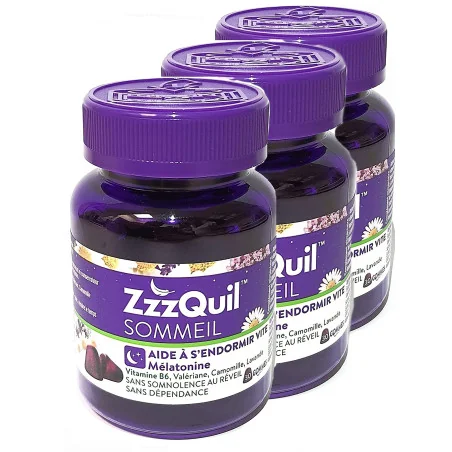 ZzzQuil Sommeil lot 3 boîtes de 30 gommes mélatonine complément alimentaire Parapharmelle