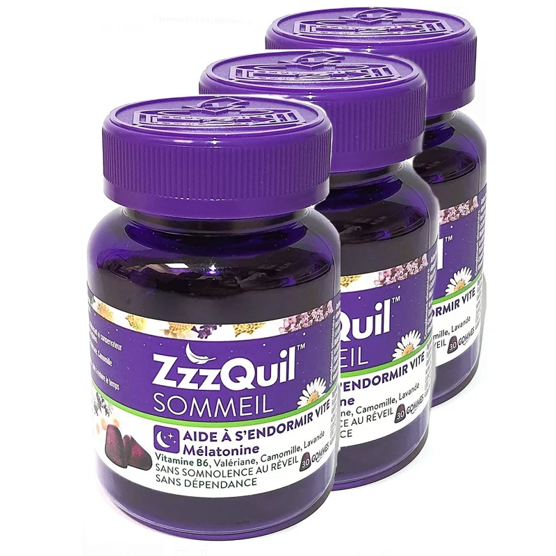 ZzzQuil Sommeil lot 3 boîtes de 30 gommes mélatonine complément alimentaire Parapharmelle
