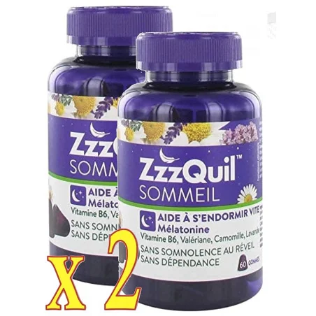 ZzzQuil Sommeil lot 2 boîtes 60 gommes mélatonine complément sommeil Parapharmelle