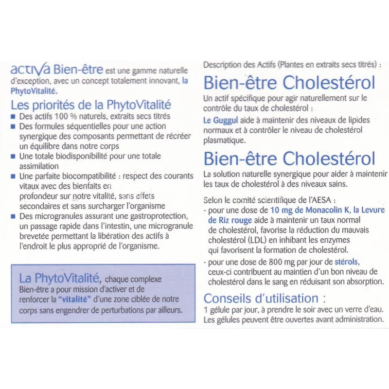 Activa Bien-Être Cholestérol 30 gélules complément naturel Parapharmelle