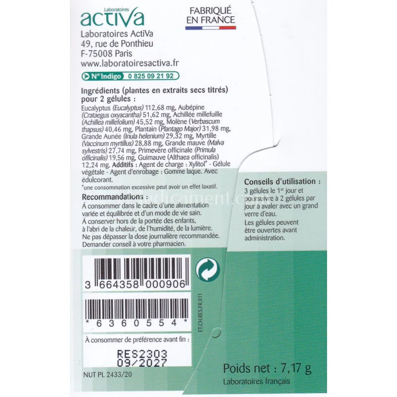 Activa Chrono Respiratoire 15 gélules complément confort respiratoire Parapharmelle