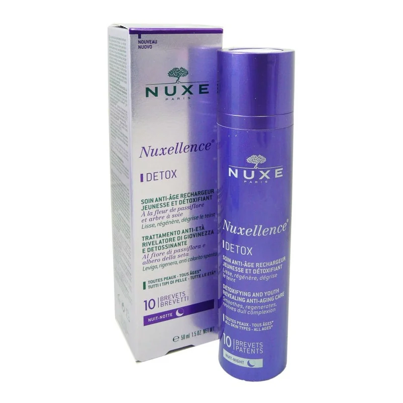 Flacon Nuxe Nuxellence Detox soin régénérant nuit Parapharmelle