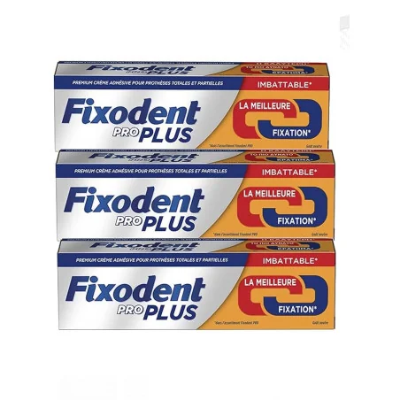 Lot de 3 tubes Fixodent Pro Duo Action fixation prothèses dentaires Parapharmelle