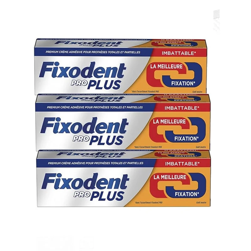 Lot de 3 tubes Fixodent Pro Duo Action fixation prothèses dentaires Parapharmelle