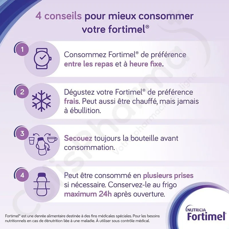 Pack de 4 bouteilles Fortimel Extra 2kcal goût fraise Parapharmelle