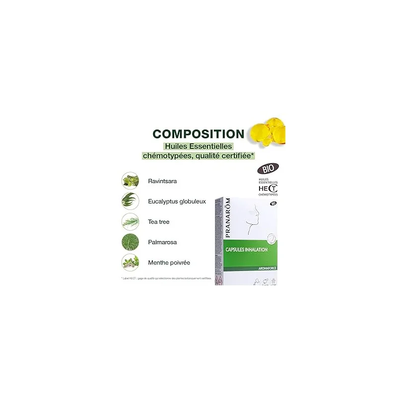 Composition Pranarom Aromaforce Inhalation Bio huiles essentielles Parapharmelle