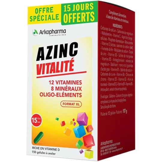 Azinc Vitalité XL 150 gélules compléments énergie Azinc Vitalité XL 150 gélules compléments énergie