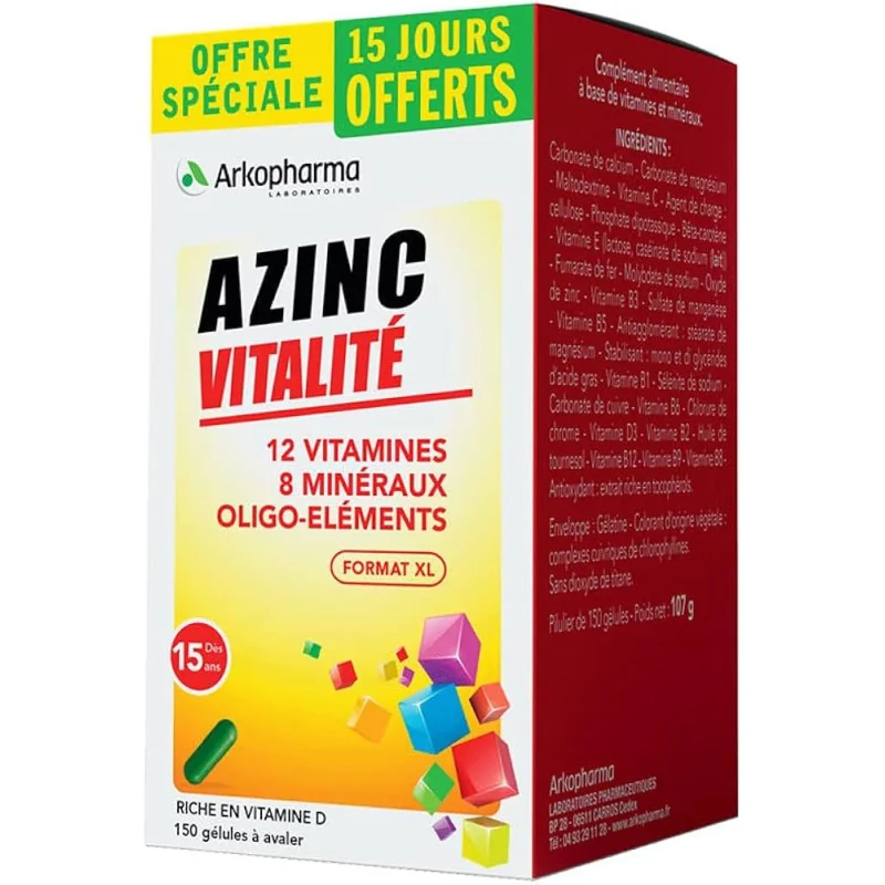 Azinc Vitalité XL 150 gélules compléments énergie Azinc Vitalité XL 150 gélules compléments énergie